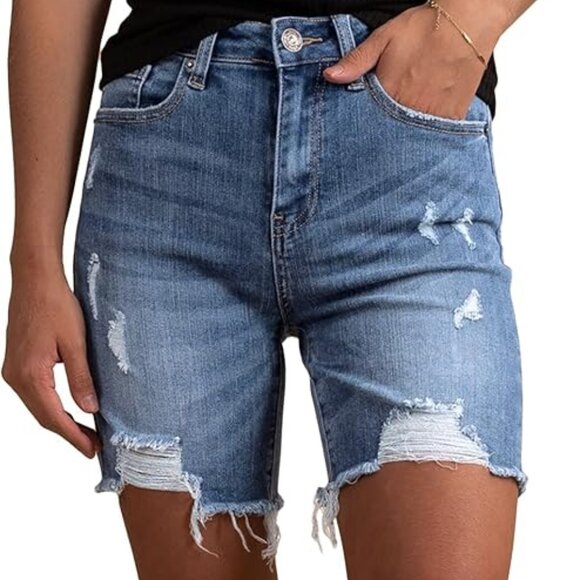 Pants - Amazon Denim Shorts Womens 28-6 Cutoff Frayed Ripped Jeans Mini Medium Wash
